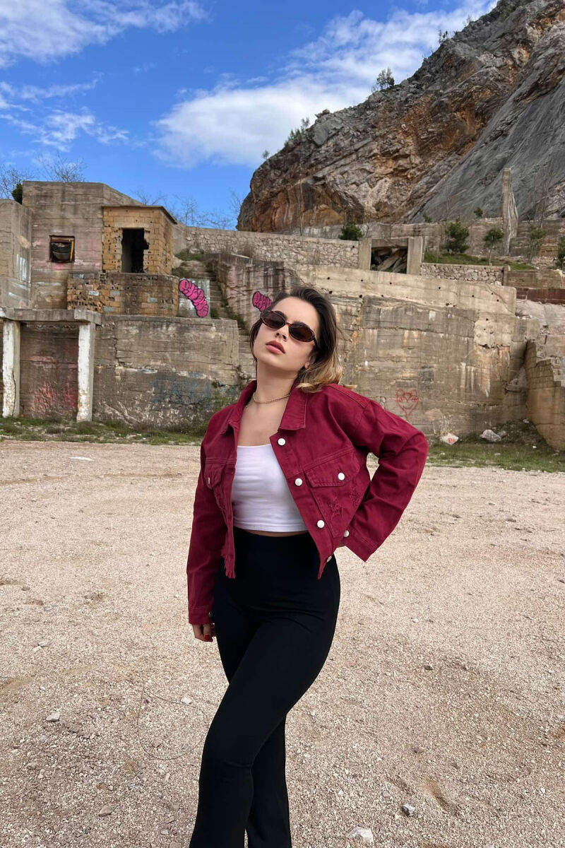 CROPPED SIMPLE WOMEN JACKET BURGUNDY/VISHNJE - 1