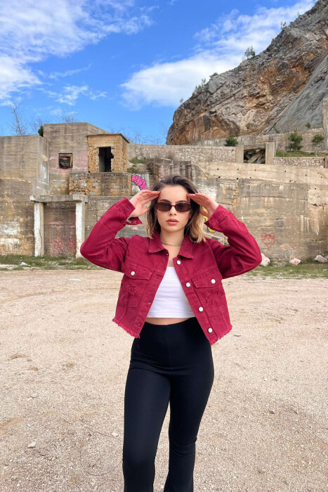 CROPPED SIMPLE WOMEN JACKET BURGUNDY/VISHNJE - 3
