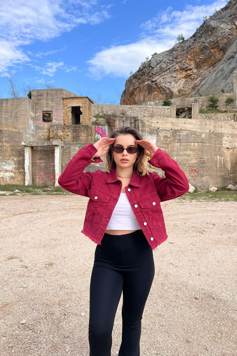 CROPPED SIMPLE WOMEN JACKET BURGUNDY/VISHNJE - 3