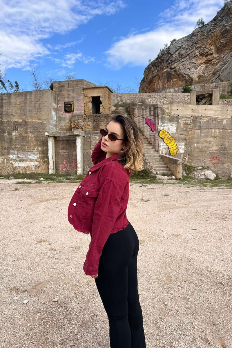 CROPPED SIMPLE WOMEN JACKET BURGUNDY/VISHNJE - 4