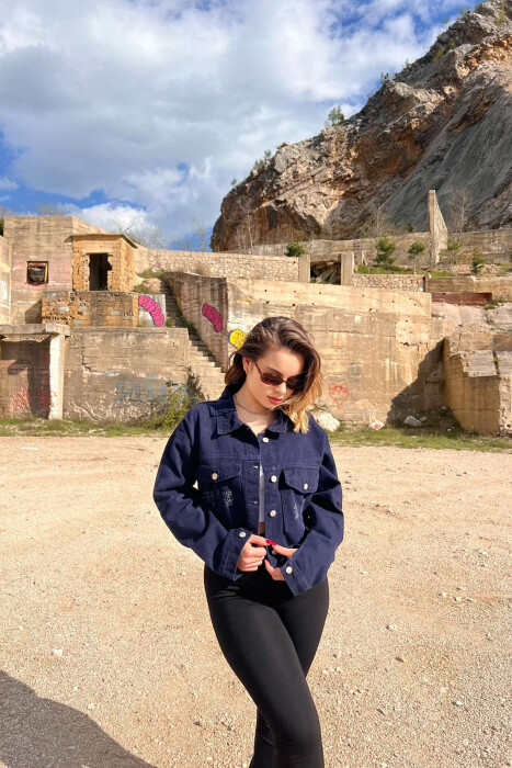 CROPPED SIMPLE WOMEN JACKET DARK BLUE/BEE 