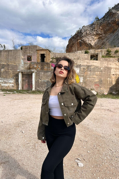 CROPPED SIMPLE WOMEN JACKET GREEN/JESHILE 