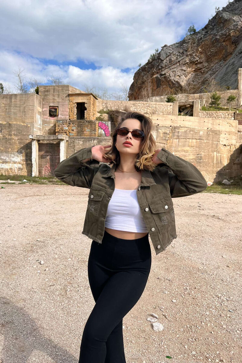 CROPPED SIMPLE WOMEN JACKET GREEN/JESHILE - 2