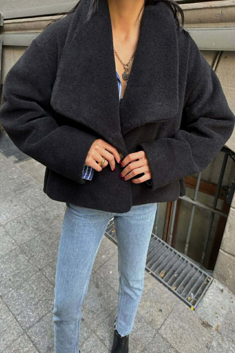 CROPPED SIMPLE WOOL WOMEN JACKET BLACK/ E ZEZE - 2