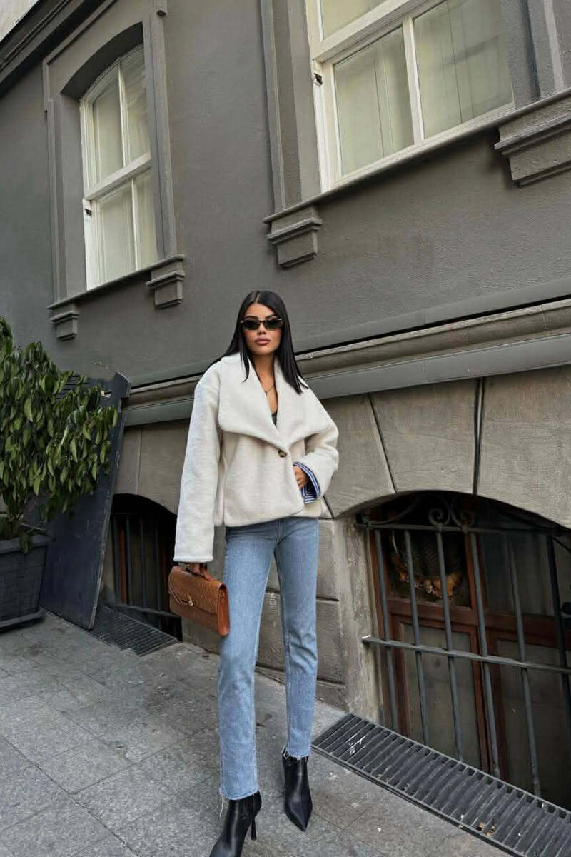 CROPPED SIMPLE WOOL WOMEN JACKET CREAM/KREM - 1