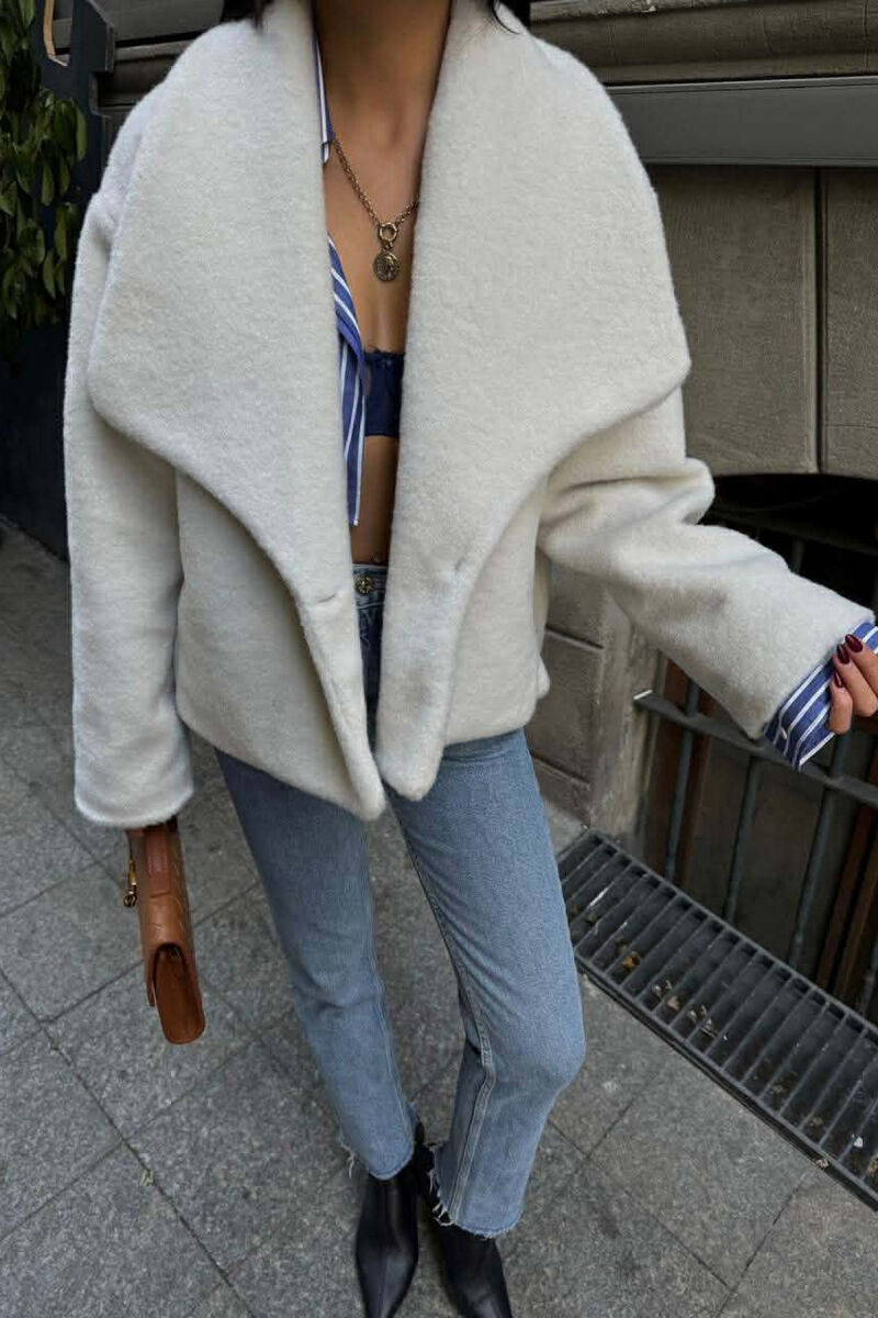 CROPPED SIMPLE WOOL WOMEN JACKET CREAM/KREM - 2