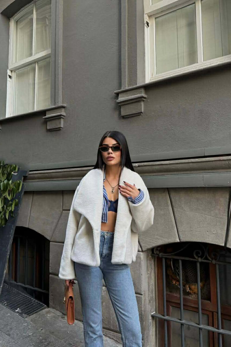 CROPPED SIMPLE WOOL WOMEN JACKET CREAM/KREM - 4