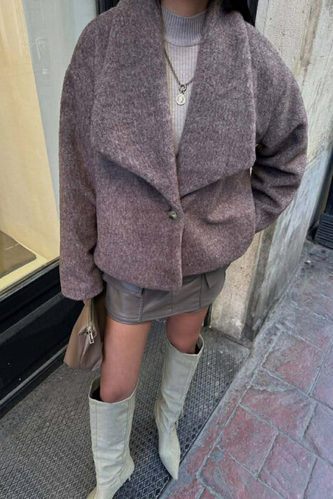 CROPPED SIMPLE WOOL WOMEN JACKET LIGHT BROWN/KAZB 