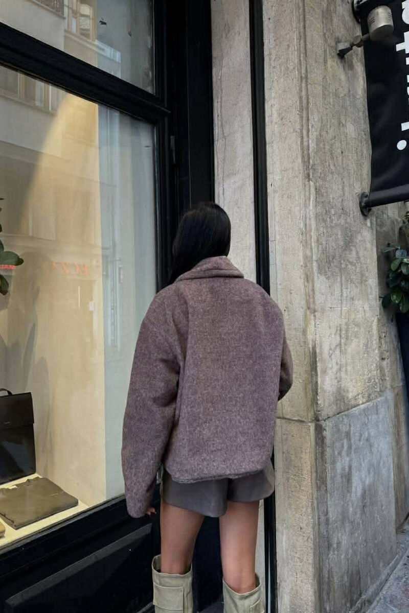 CROPPED SIMPLE WOOL WOMEN JACKET LIGHT BROWN/KAZB - 3