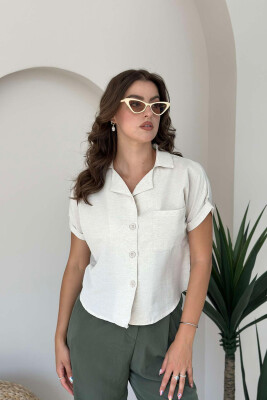 CROPPED SINGLE POCKET DETAIL WOMEN SHIRT CREAM/KREM 