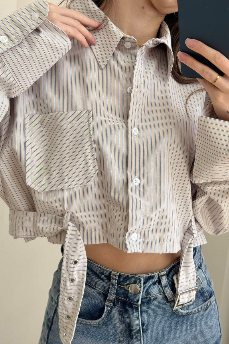 CROPPED STRIPE DESIGN WOMEN SHIRT BEIGE/BEZHE - 4