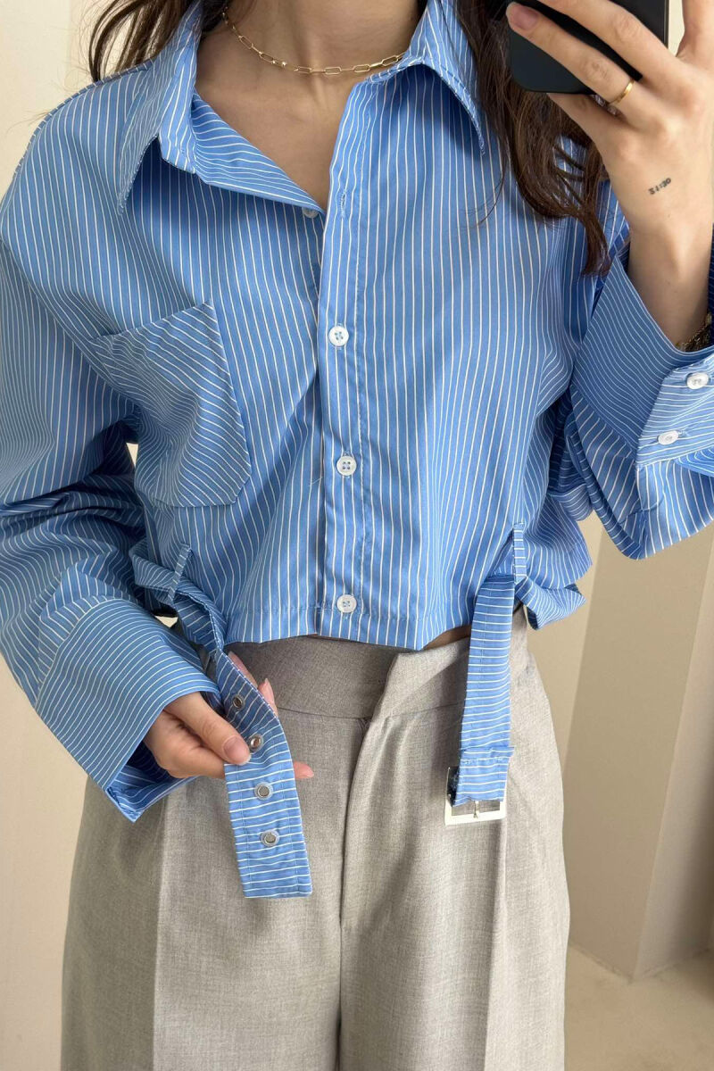 CROPPED STRIPE DESIGN WOMEN SHIRT LIGHTBLUE/BZ - 1
