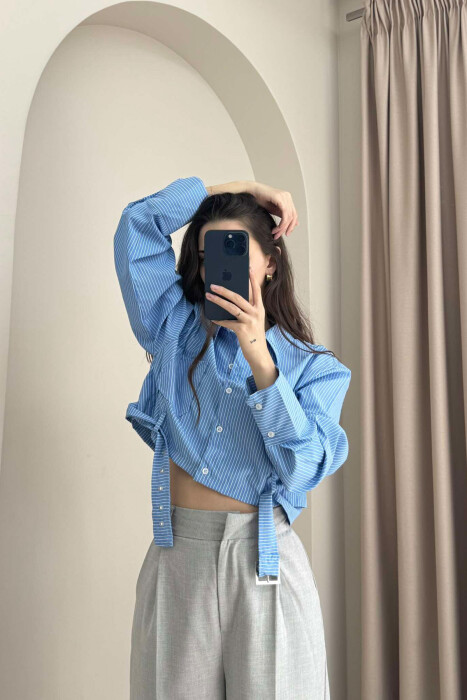 CROPPED STRIPE DESIGN WOMEN SHIRT LIGHTBLUE/BZ - 2