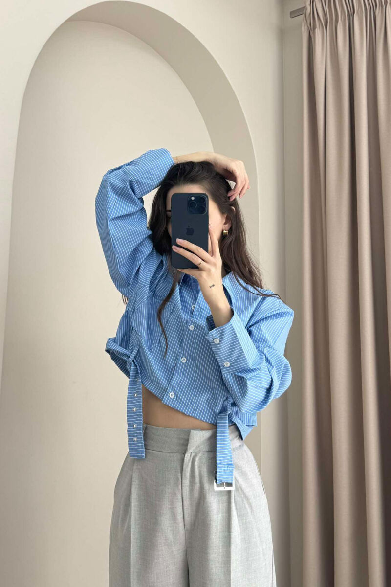 CROPPED STRIPE DESIGN WOMEN SHIRT LIGHTBLUE/BZ - 2