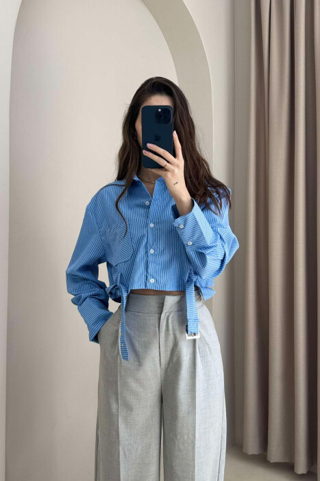 CROPPED STRIPE DESIGN WOMEN SHIRT LIGHTBLUE/BZ - 3