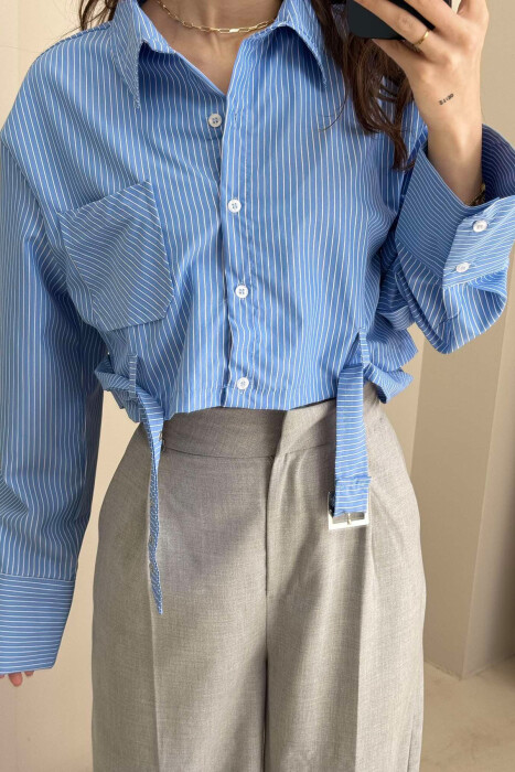 CROPPED STRIPE DESIGN WOMEN SHIRT LIGHTBLUE/BZ - 5