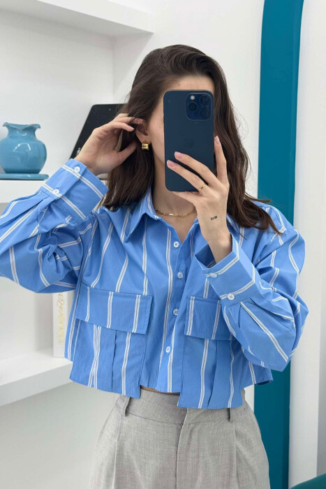 CROPPED STRIPE SIMPLE WOMEN SHIRT BLUE/BLU 