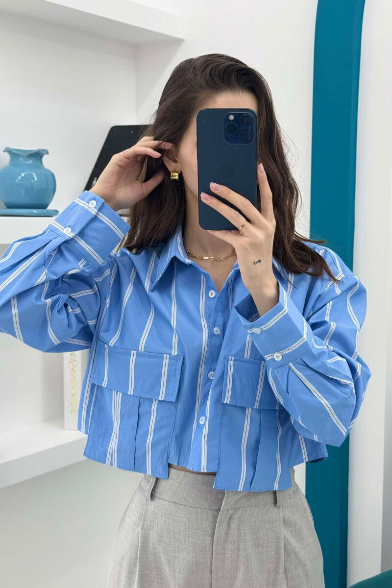 CROPPED STRIPE SIMPLE WOMEN SHIRT BLUE/BLU - 1