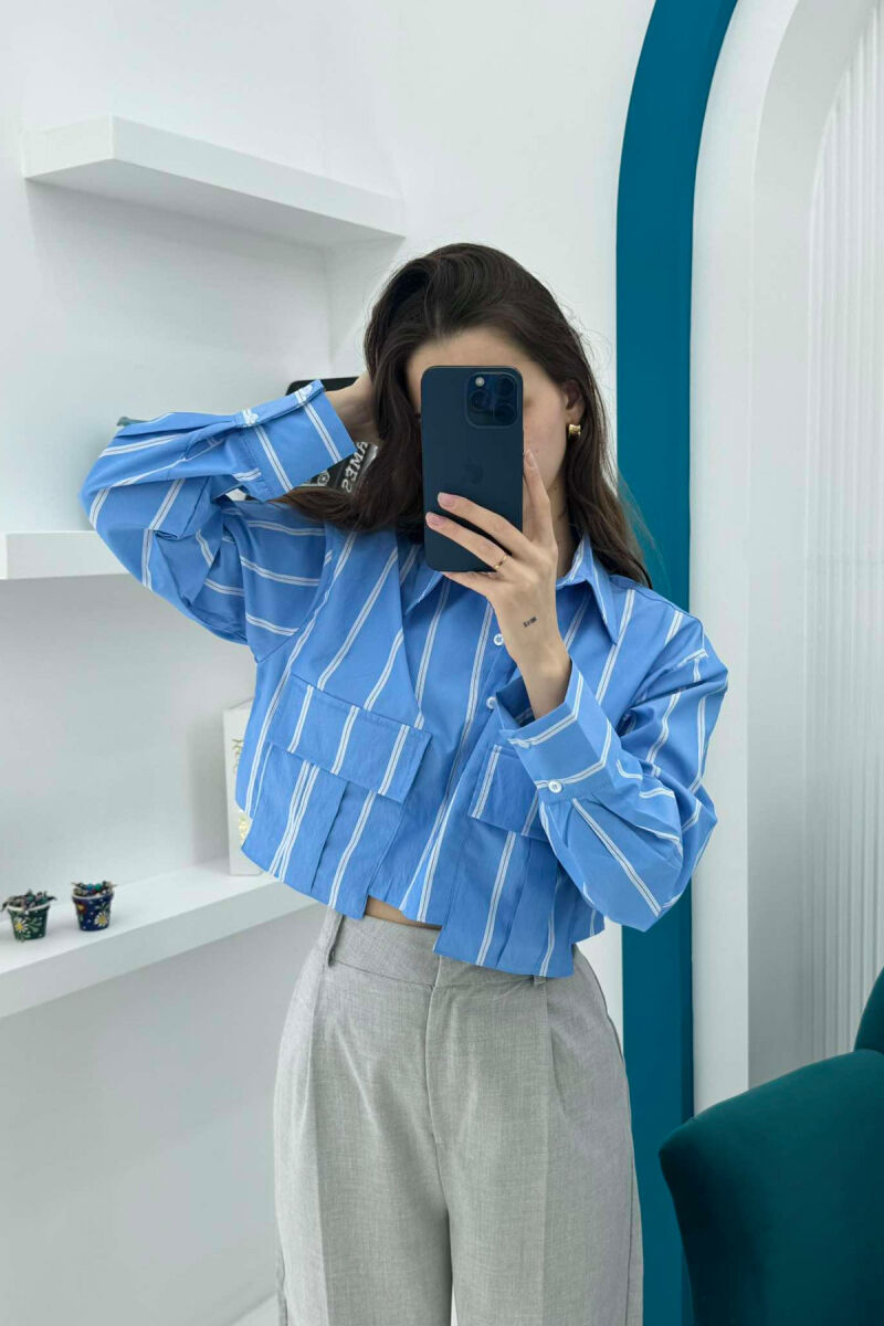 CROPPED STRIPE SIMPLE WOMEN SHIRT BLUE/BLU - 2