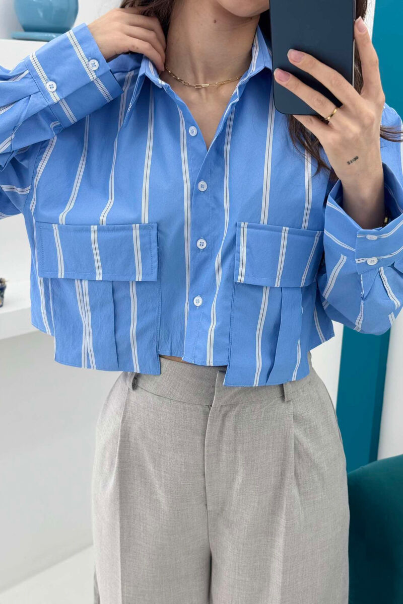 CROPPED STRIPE SIMPLE WOMEN SHIRT BLUE/BLU - 3