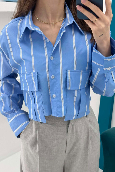 CROPPED STRIPE SIMPLE WOMEN SHIRT BLUE/BLU - 4