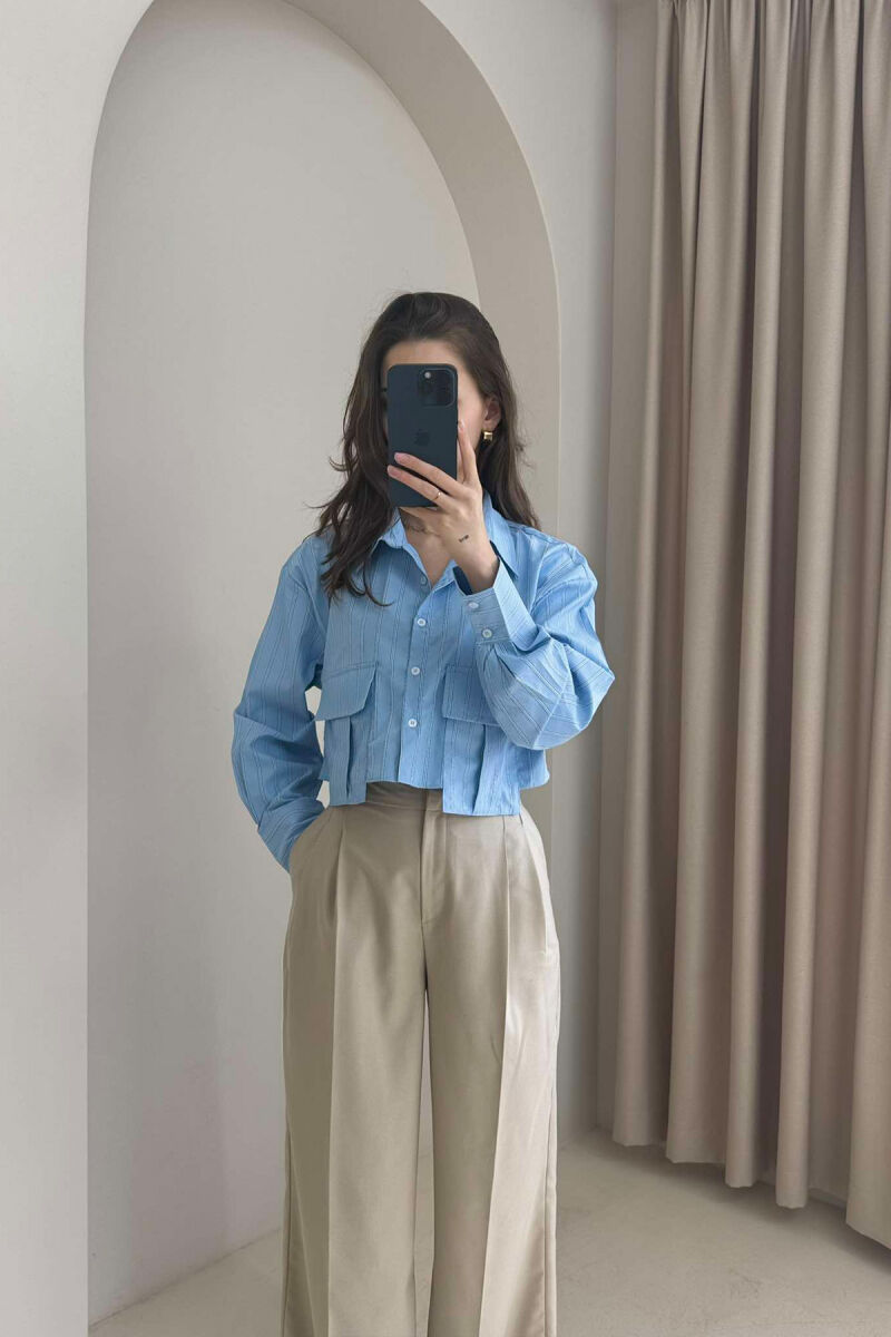 CROPPED STRIPE SIMPLE WOMEN SHIRT LIGHTBLUE/BZ - 3