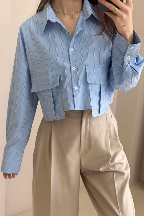 CROPPED STRIPE SIMPLE WOMEN SHIRT LIGHTBLUE/BZ - 4