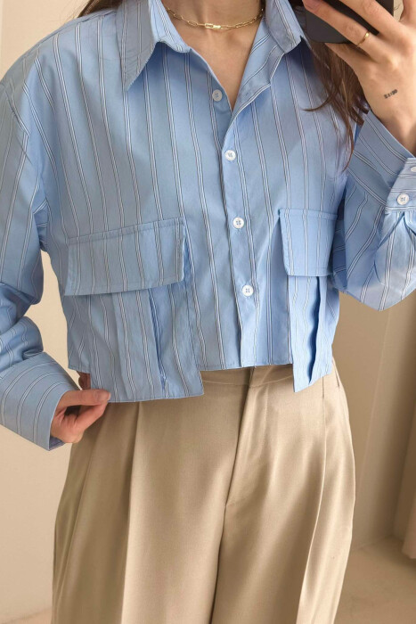 CROPPED STRIPE SIMPLE WOMEN SHIRT LIGHTBLUE/BZ - 5