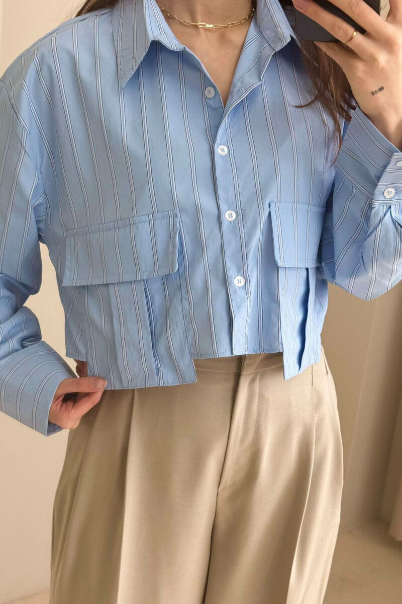 CROPPED STRIPE SIMPLE WOMEN SHIRT LIGHTBLUE/BZ - 5