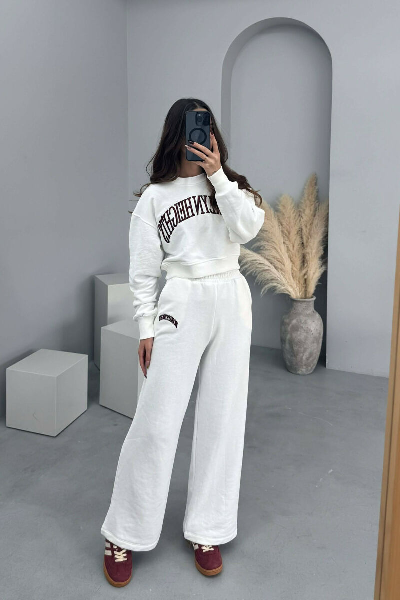 CROPPED SWEATSHIRT+SWEATPANTS WRITTINGS WOMEN SET WHITE-E BARDHE - 1