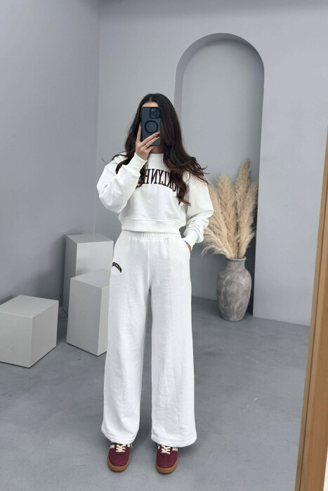 CROPPED SWEATSHIRT+SWEATPANTS WRITTINGS WOMEN SET WHITE-E BARDHE - 3