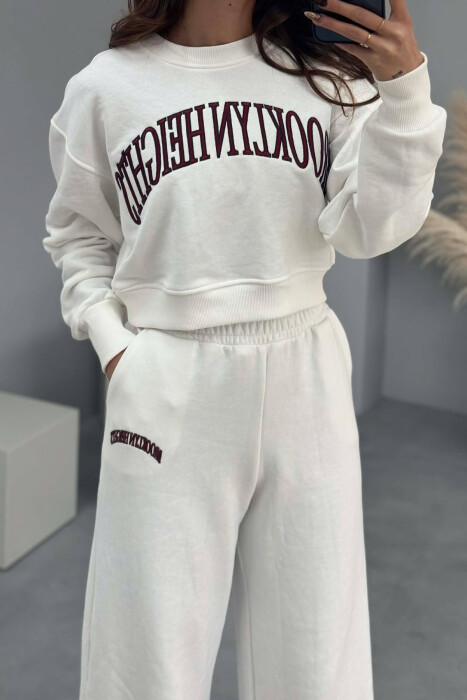 CROPPED SWEATSHIRT+SWEATPANTS WRITTINGS WOMEN SET WHITE-E BARDHE - 4