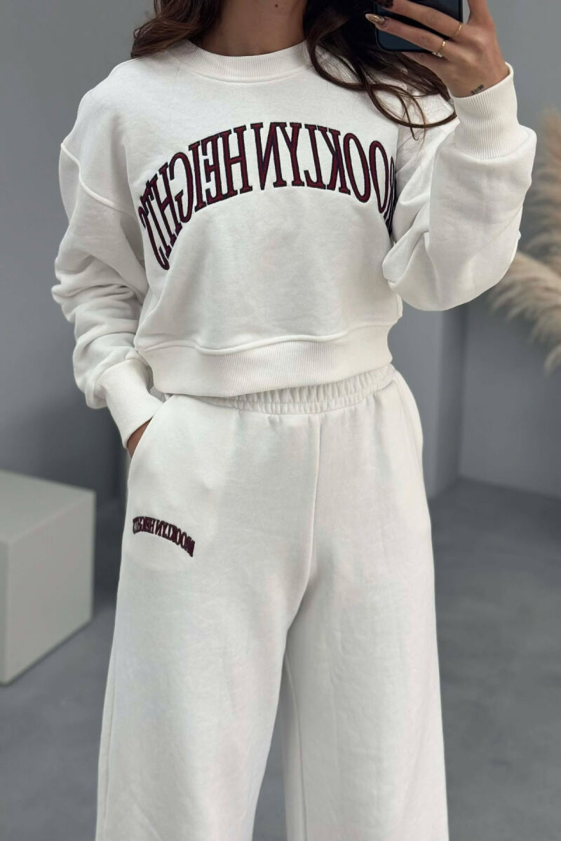 CROPPED SWEATSHIRT+SWEATPANTS WRITTINGS WOMEN SET WHITE-E BARDHE - 4