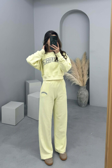CROPPED SWEATSHIRT+SWEATPANTS WRITTINGS WOMEN SET YELLOW/E VERDHE - 3