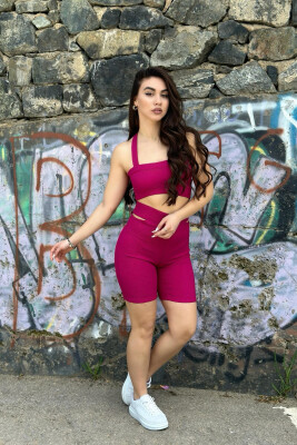 CROP+SHORT TROUSERS WOMAN SET BURGUNDY/VISHNJE 