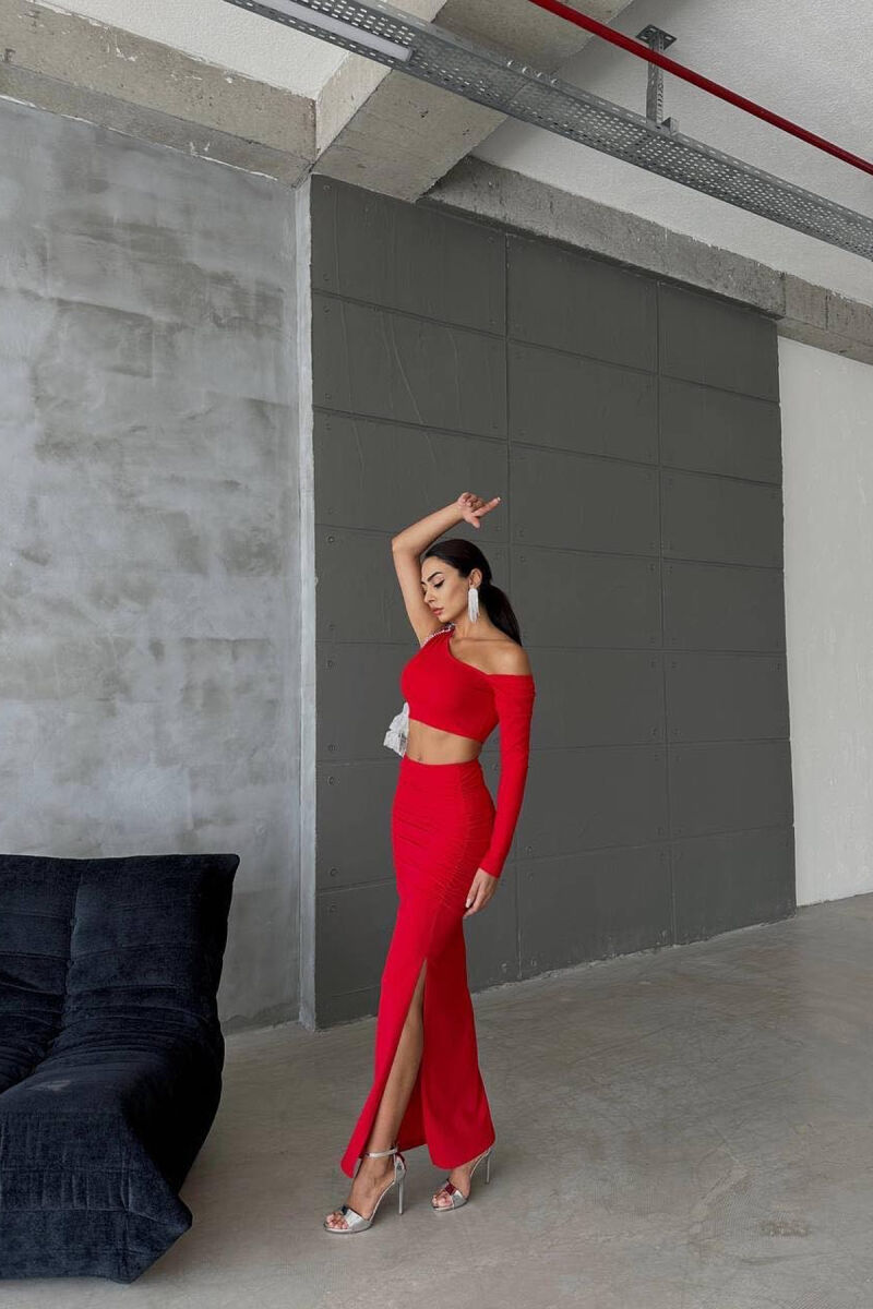 CROP+SKIRT TWO PIECES WOMAN SET RED/E KUQE - 4