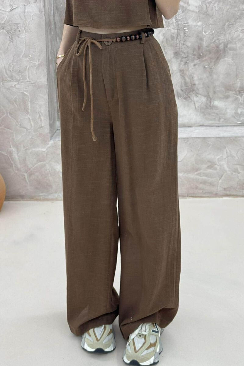 CROP+TROUSERS LINEN WOMAN SET BROWN/KAFE - 3