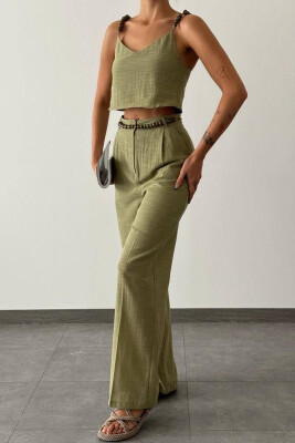 CROP+TROUSERS LINEN WOMAN SET GREEN/JESHILE 