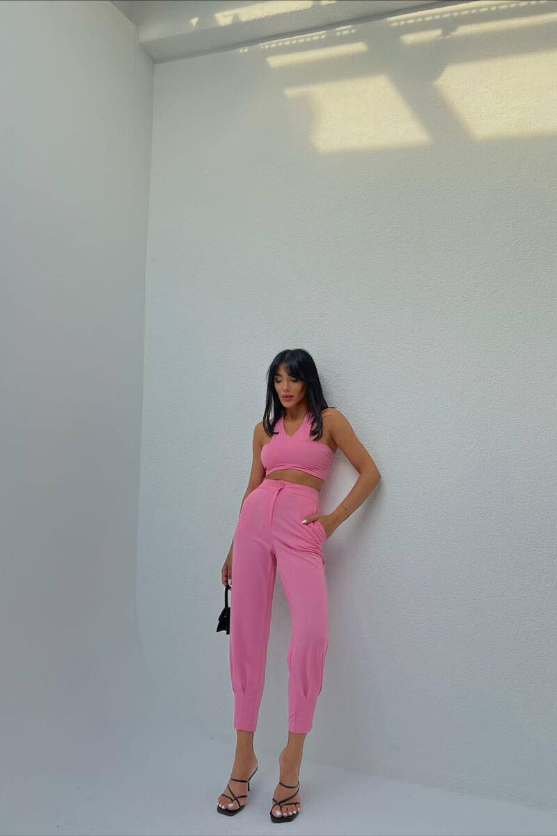 CROP+TROUSERS ONE COLOR WOMAN SET BABY PINK/ROZB - 1