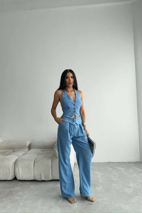 CROP+TROUSERS ONE COLOR WOMEN SET LIGHTBLUE/BZ - 1