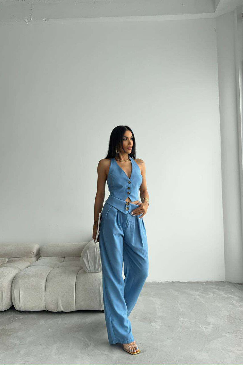 CROP+TROUSERS ONE COLOR WOMEN SET LIGHTBLUE/BZ - 2