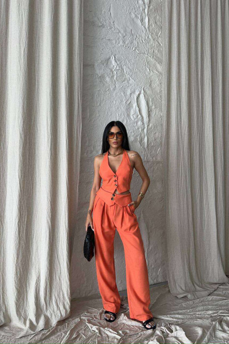 CROP+TROUSERS ONE COLOR WOMEN SET ORANGE/PORTOKALLI 