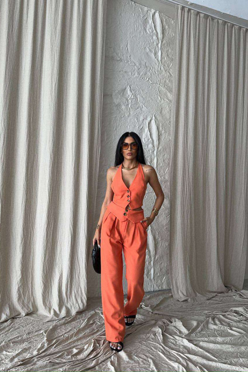 CROP+TROUSERS ONE COLOR WOMEN SET ORANGE/PORTOKALLI - 4