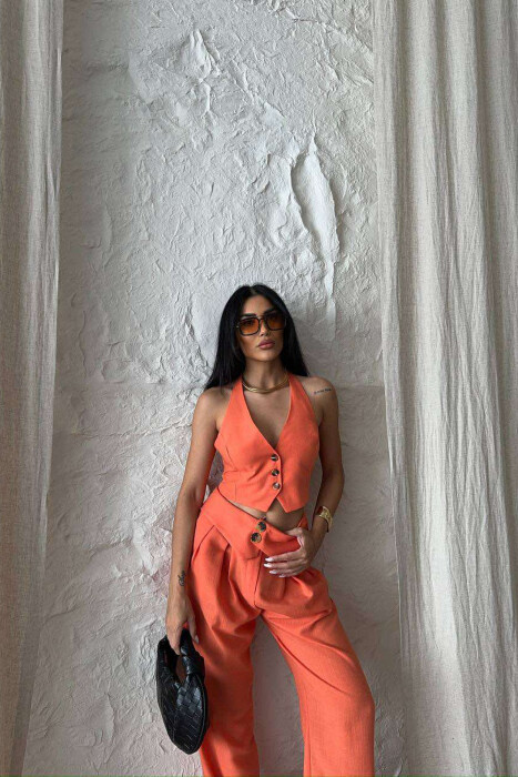 CROP+TROUSERS ONE COLOR WOMEN SET ORANGE/PORTOKALLI - 5
