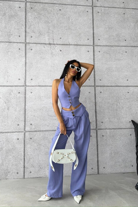 CROP+TROUSERS ONE COLOR WOMEN SET PURPLE/LEJLA 