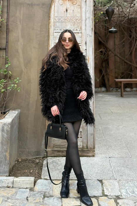 CURLY SHORT FAUX FUR WOMEN JACKET BLACK/ E ZEZE - KLAUDIO FASHION