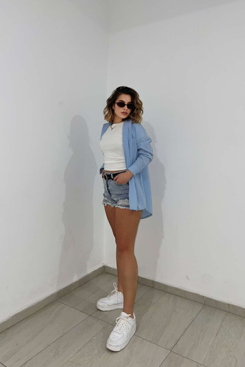 CUT-OFF BELTED WOMEN SHORT JEANS LIGHTBLUE/BZ - 2