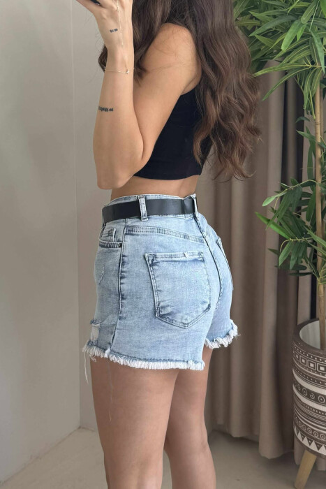 CUT-OFF BELTED WOMEN SHORT JEANS LIGHTBLUE/BZ - 4