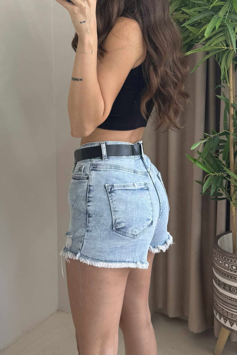 CUT-OFF BELTED WOMEN SHORT JEANS LIGHTBLUE/BZ - 4