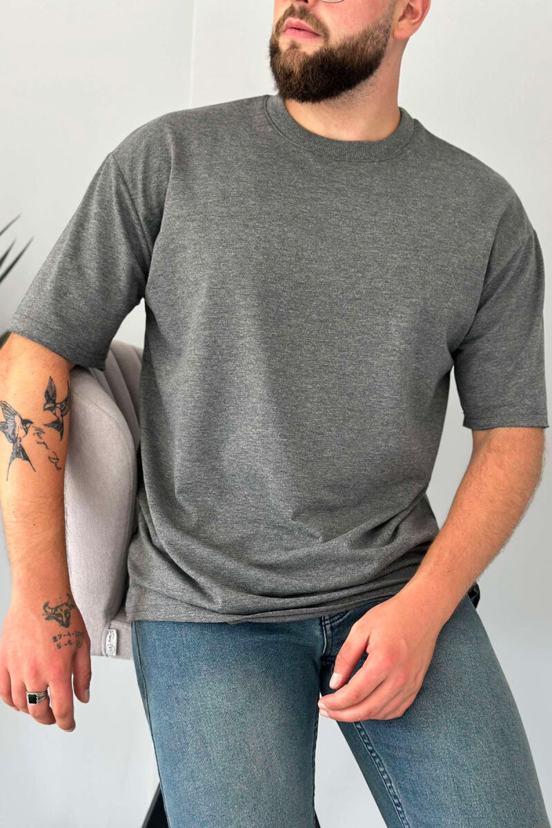 CUT-OFF EDGES ONE COLOR MEN T-SHIRT DARK GREY/GEE - 1